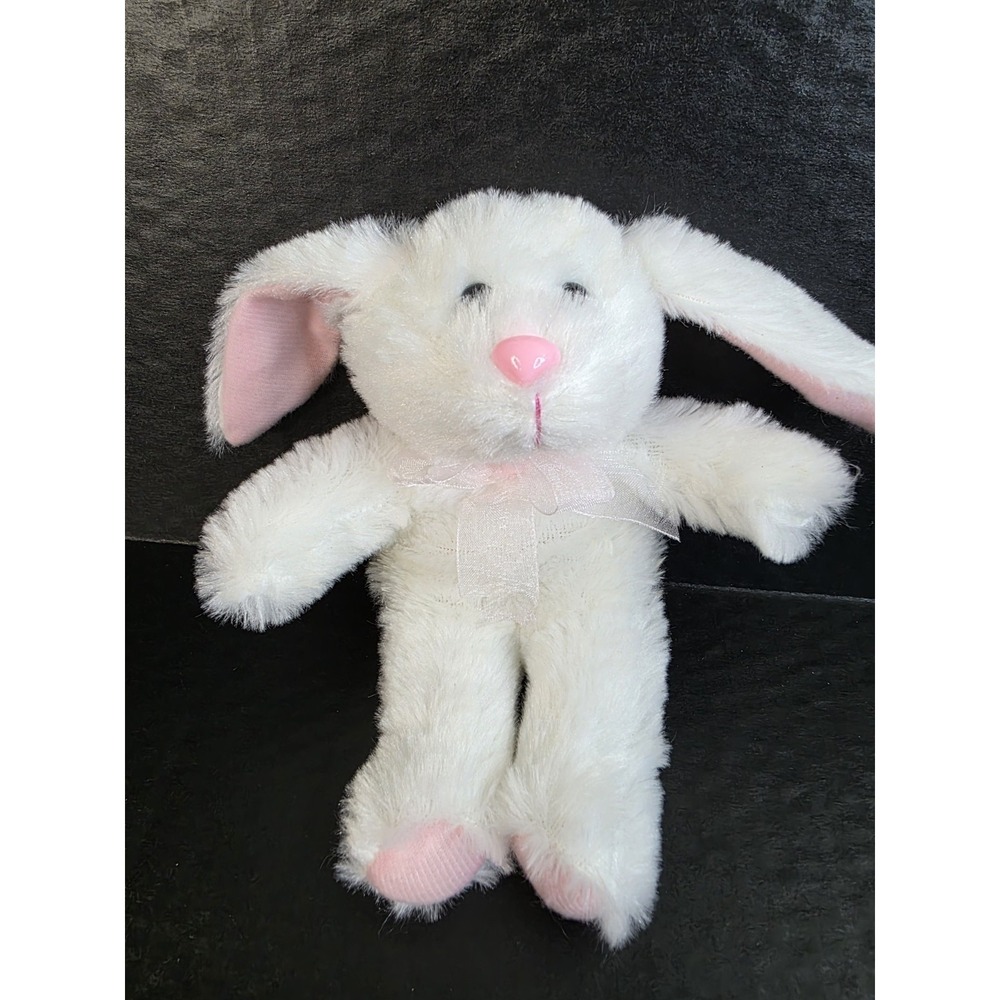 Greenbrier International Fuzzy Friends Bunny Rabbit Stuffed 8" Plush White Pink